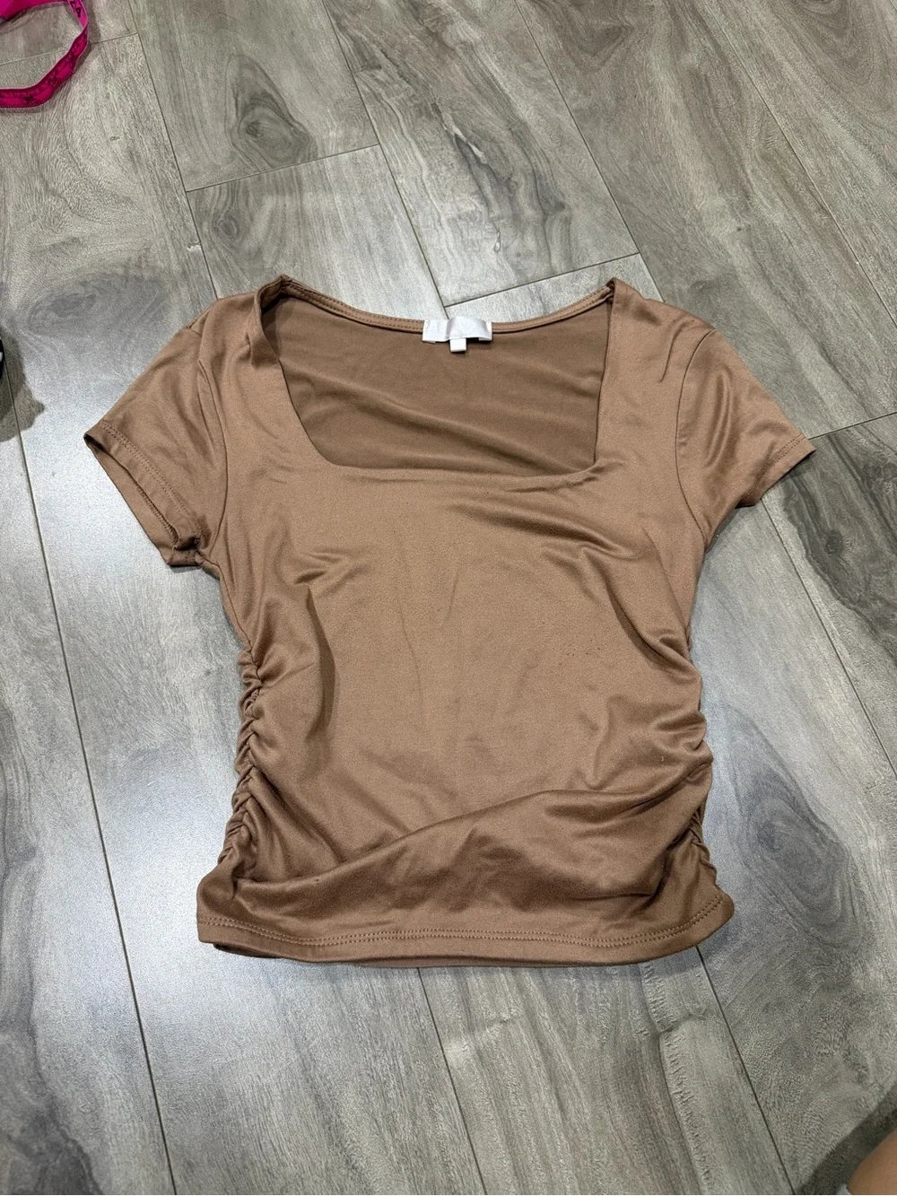 Women’s Square Neck Ruched Side Top in Brown